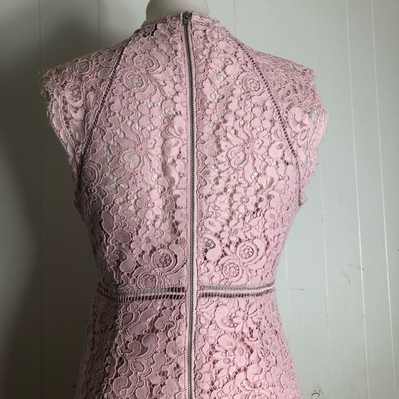 Bardot Midi Dress Sheath Lace Sleeveless Slit Light Pink 8 - Picture 13 of 16